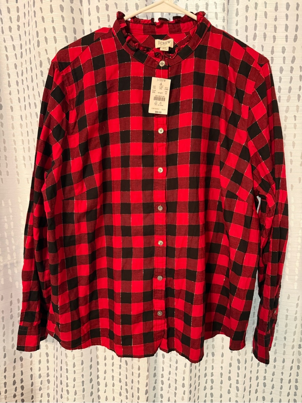 J. Crew Red and Black Ruffle Check Women’s plaid Shirt